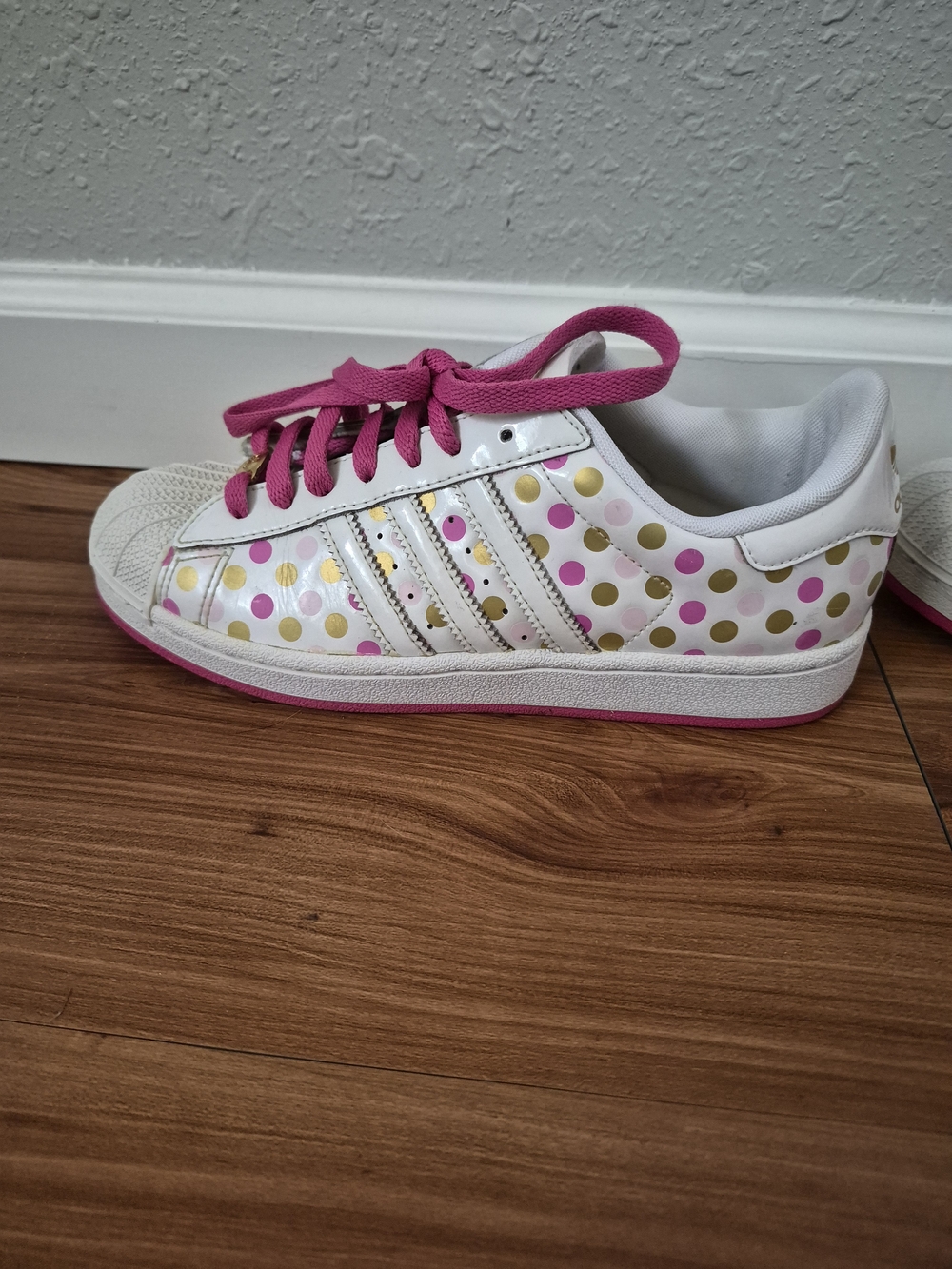 Adidas Superstar Rare Pink Gold Polka Dots White Shell Toe Size 6.5